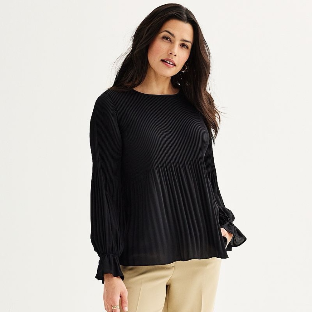 Nine West Black Pleated Blouse